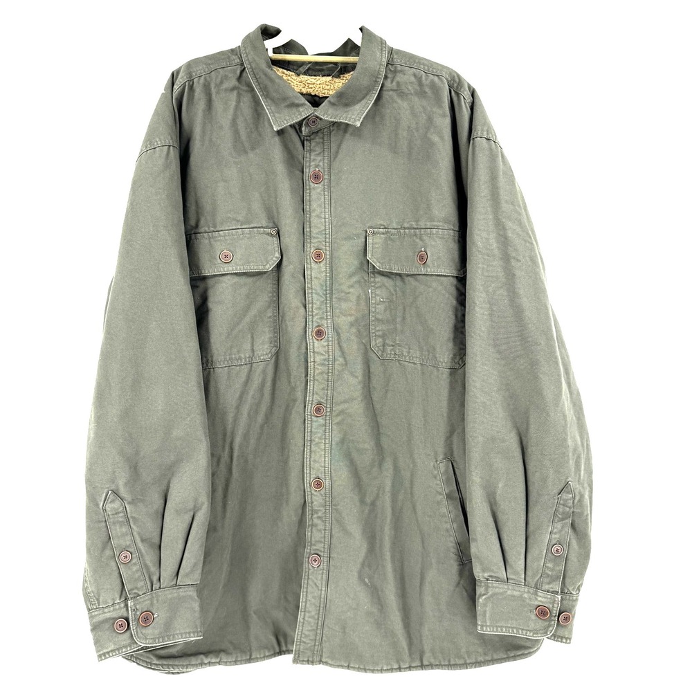 Outdoor Life Sherpa Lined Canvas Chor Shacket Men's 3XLT Hunter Green‎ Barn Work